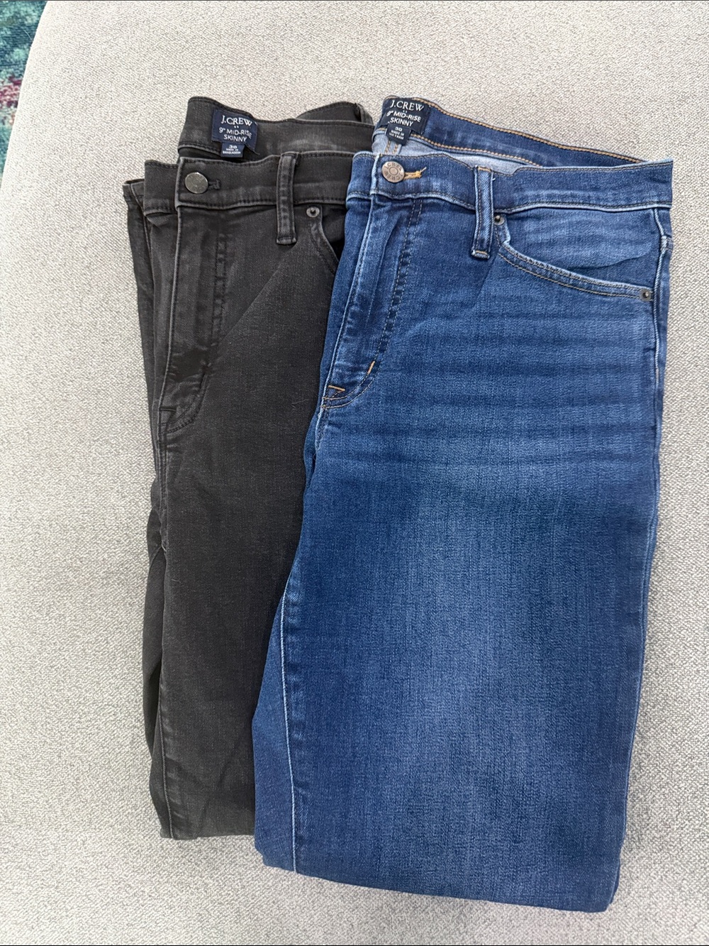 Set of 2 JCrew Women’s Skinny Jeans in Blue and Black mid rise